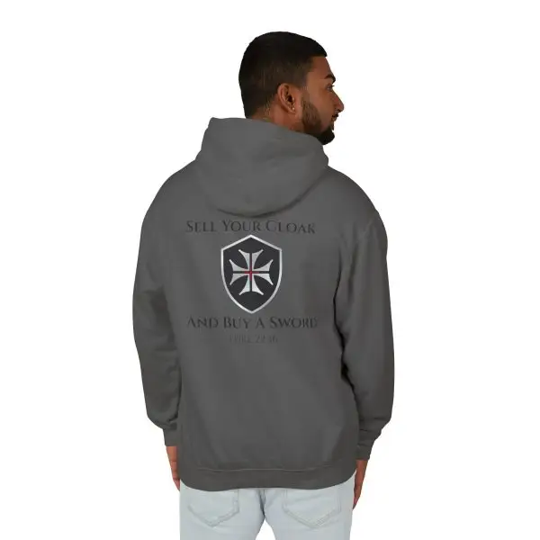 Invictus Templar Unisex Lightweight Hooded Sweatshirt – ‘Sell Your Cloak and Buy a Sword’ - Image 10