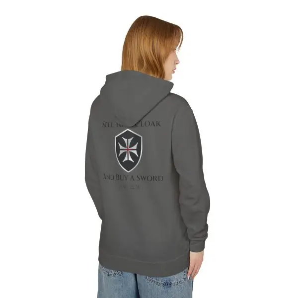 Invictus Templar Unisex Lightweight Hooded Sweatshirt – ‘Sell Your Cloak and Buy a Sword’ - Image 8