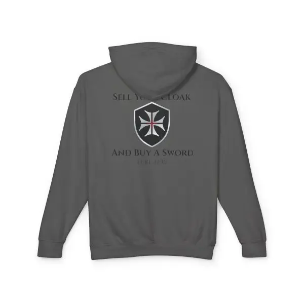 Invictus Templar Unisex Lightweight Hooded Sweatshirt – ‘Sell Your Cloak and Buy a Sword’ - Image 6