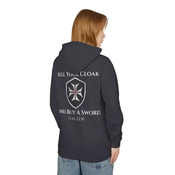 Invictus Templar Unisex Lightweight Hooded Sweatshirt – ‘Sell Your Cloak and Buy a Sword’ - Image 4